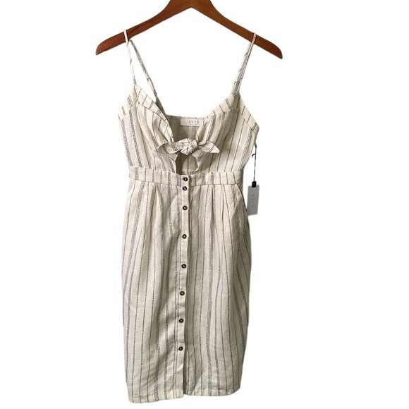 ASTR the Label Linen Sleeveless Button Front Dress Cut Out Tie Detail Pockets - Picture 8 of 16